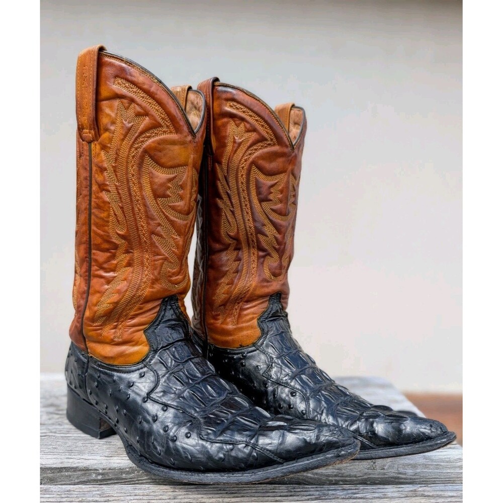 Rancho Alligator Ostrich Mens 10 Two Toned Western Cowboy Boots 28 EE Pointy